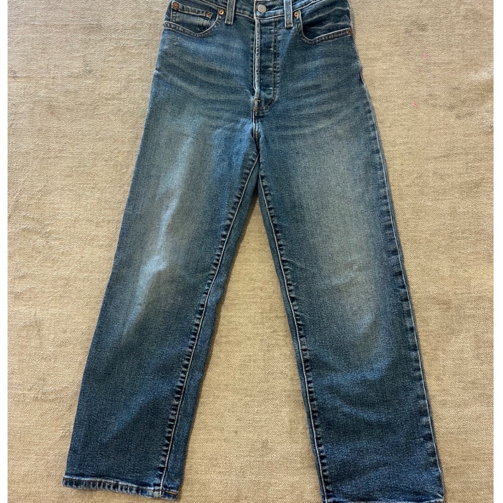 Levis Ribcage Straight Ankle Jeans Medium Wash Blue High Rise Button Fly 27